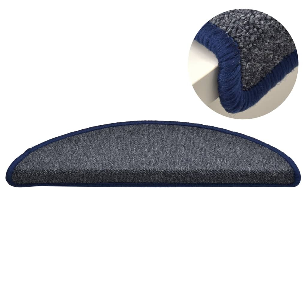 Carpet Stair Treads 15 pcs Dark Grey and Blue 56x17x3 cm